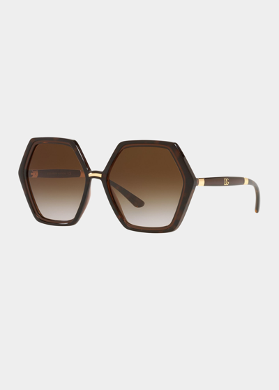 Shop Dolce & Gabbana Hexagon Acetate Sunglasses In Trans Brown
