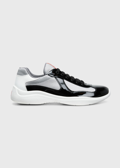 Shop Prada Men's New America's Cup Leather Low-top Sneakers In Nerobianc