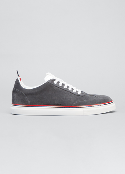 Shop Thom Browne Men's Field Shoe Kid Suede Low-top Sneakers In Dark Grey