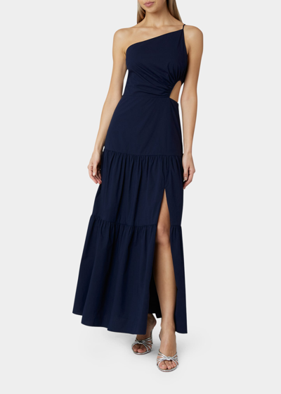 Shop Milly Bahati Cutout One-shoulder Dress In Navy