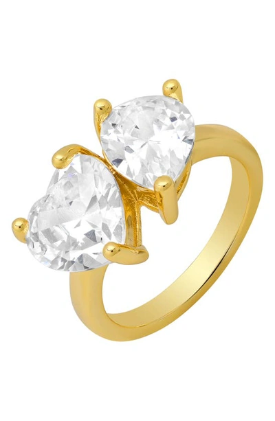Shop Hmy Jewelry Double Stone Statement Ring In Yellow
