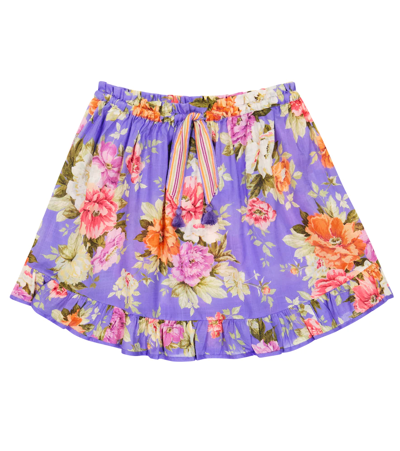 Shop Zimmermann Pattie Floral Cotton Skirt In Purple Rose