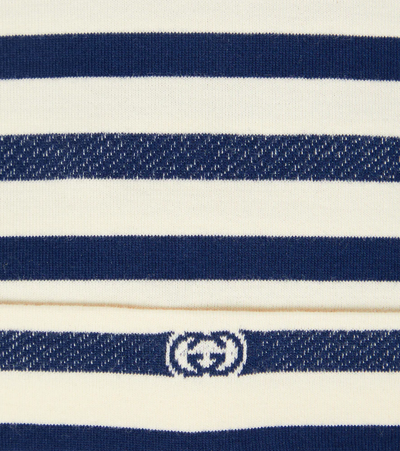 Shop Gucci Baby Interlocking G Striped Beanie In Ivory/blue