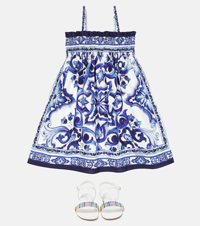 Shop Dolce & Gabbana Printed Cotton Poplin Dress In Tris Maioliche F.bco