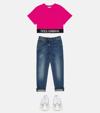 Shop Dolce & Gabbana Logo Cotton-blend T-shirt In Plum