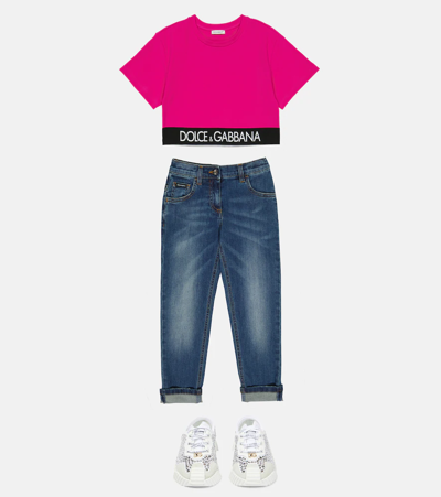 Dolce & Gabbana Little Girl's & Girl's Logo Tape Cropped T-shirt In Plum