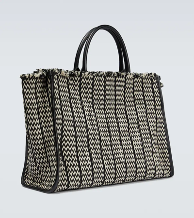 Shop Lanvin In & Out Herringbone Tote In Black/white