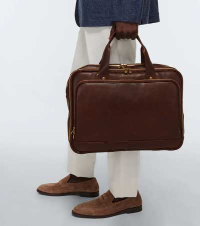 Shop Brunello Cucinelli Leather Briefcase In Burgundy