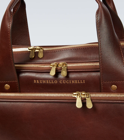 Shop Brunello Cucinelli Leather Briefcase In Burgundy