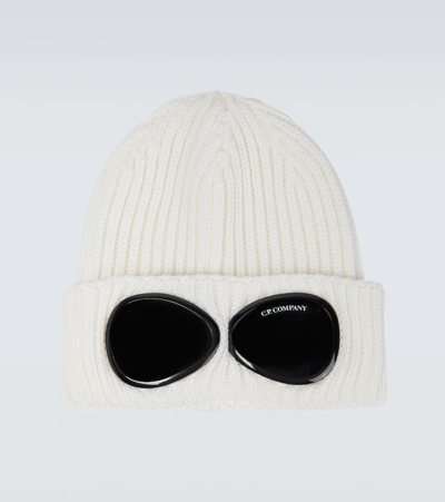 Shop C.p. Company Goggle Wool Beanie In Gauze White