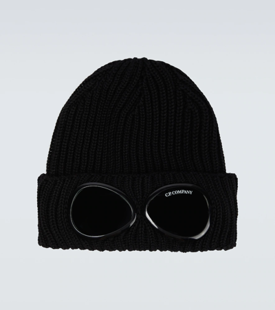 Shop C.p. Company Goggle Wool Beanie In Black