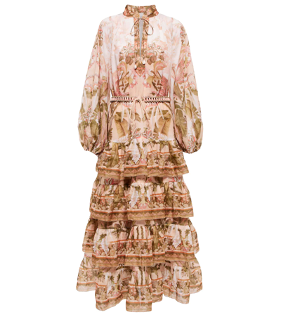 Shop Zimmermann Lyre Floral Ramie Midi Dress In Spliced