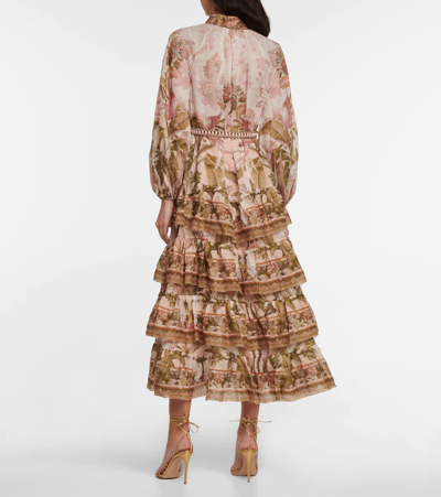 Shop Zimmermann Lyre Floral Ramie Midi Dress In Spliced