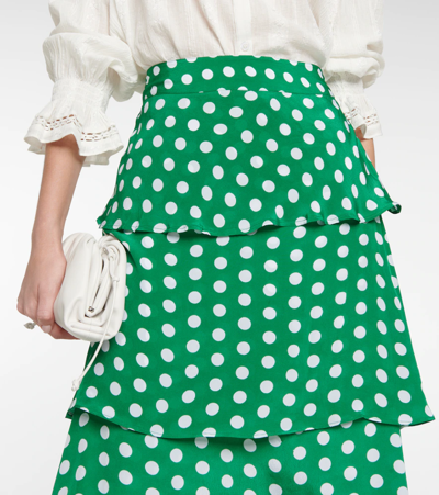 Shop Alexandra Miro Frieda Tiered Polka-dot Chiffon Skirt In Emerald White Polka Dot