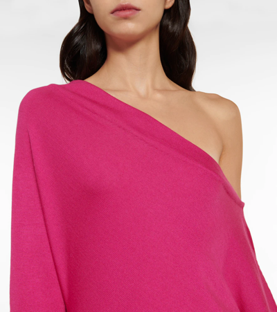 Shop Tom Ford Cashmere And Silk Off-shoulder Midi Dress In Raspberry