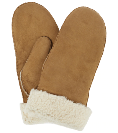 Shop Isabel Marant Mulfi Shearling-lined Leather Mittens In Light Khaki