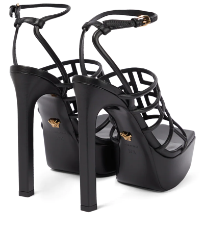 Shop Versace Greca Maze Leather Platform Sandals In Black