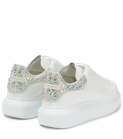 Shop Alexander Mcqueen Oversized Embellished Leather Sneakers In White