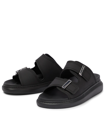 Shop Alexander Mcqueen Rubber Slides In Black Silver