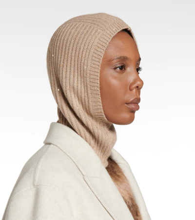 Brunello Cucinelli Sequined Cashmere And Silk Snood In Grain Brown