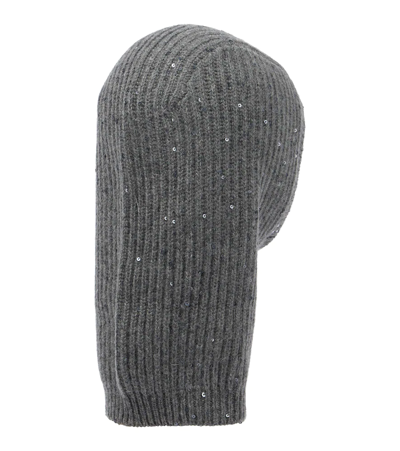 Brunello Cucinelli Sequined Cashmere And Silk Snood In Piombo