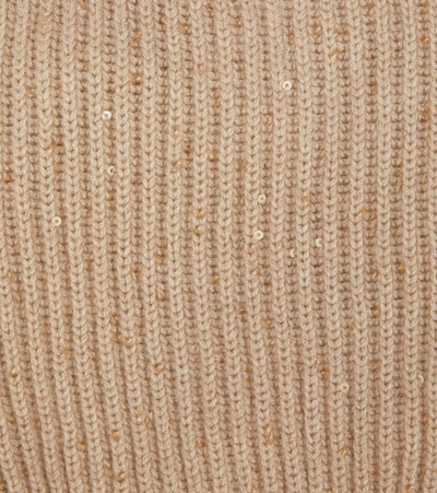 Brunello Cucinelli Sequined Cashmere And Silk Snood In Grain Brown