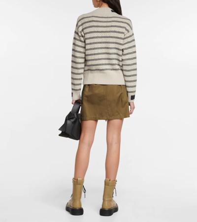 Shop Moncler Striped Pointelle-knit Wool Sweater In White
