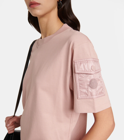 Shop Moncler Logo Cotton Jersey T-shirt In Pink