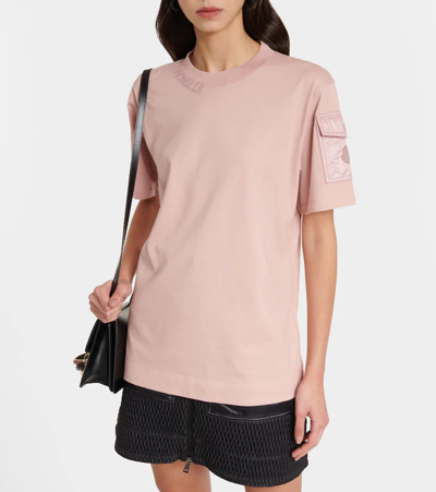 Shop Moncler Logo Cotton Jersey T-shirt In Pink