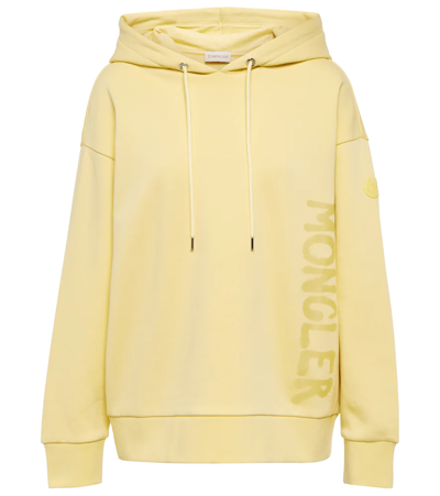 Shop Moncler Logo Cotton Jersey Hoodie In Yellow