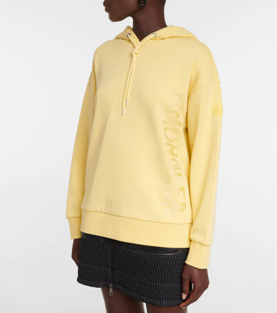 Shop Moncler Logo Cotton Jersey Hoodie In Yellow