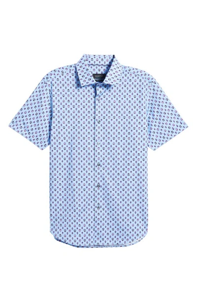 Shop Bugatchi Ooohcotton® Tech Skull Print Short Sleeve Button-up Shirt In Sky