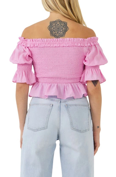 Endless Rose Off The Shoulder Smocked Crop Top In Pink