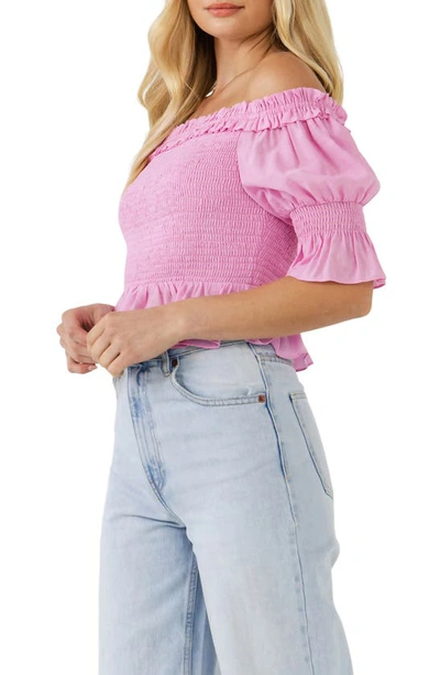 Endless Rose Off The Shoulder Smocked Crop Top In Pink