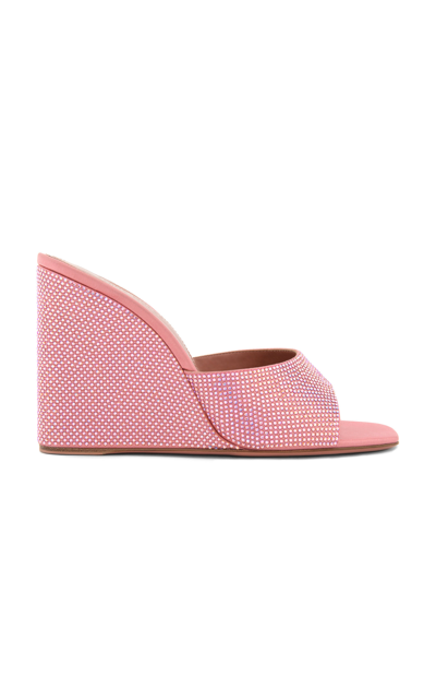 Shop Amina Muaddi Lupita Crystal-embellished Satin Wedge Sandals In Pink
