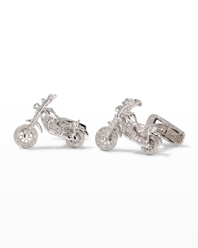 Shop Sydney Evan Men's 14k White Gold Motorcycle Cufflinks W/ Diamonds In Silver
