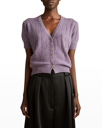 Shop Khaite Maryam Cashmere Cardigan In Amethyst