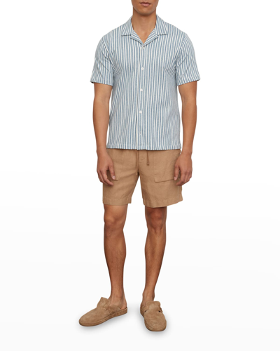 Shop Vince Men's Cabana Stripe Camp Shirt In Smoke Blueoff Whi