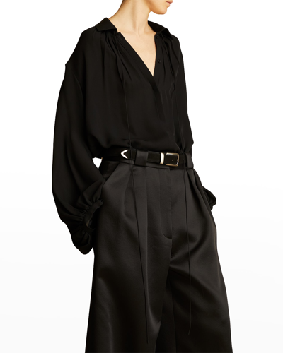 Shop Khaite Frances Silk Collared Top In Black