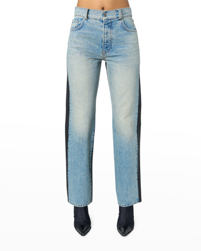 Shop Amiri Mixed-media Straight-leg Ankle Jeans In Vintage In