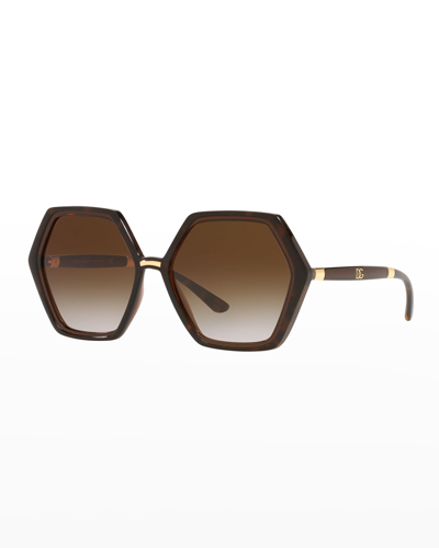 Shop Dolce & Gabbana Hexagon Acetate Sunglasses In Trans Brown