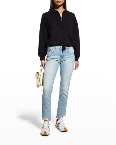 MOTHER THE FLIRT FRAY STRAIGHT CROPPED JEANS WITH RAW HEM 