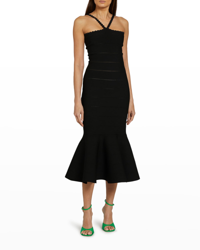 Shop Victoria Beckham Scalloped-strap Flare Midi Dress In Black