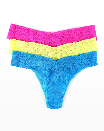 Shop Hanky Panky 3-pack Original-rise Multicolor Lace Thongs In Papkcfiyfijb