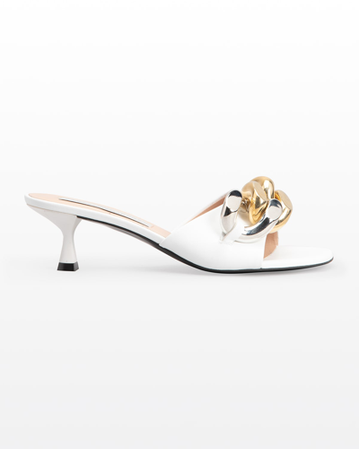 Shop Stella Mccartney Falabella Two-tone Chain Sandals In 9001 White
