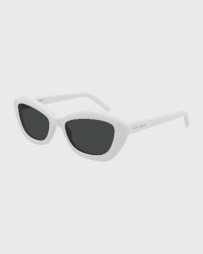 Shop Saint Laurent Irregular Acetate Sunglasses In 004 Ivory