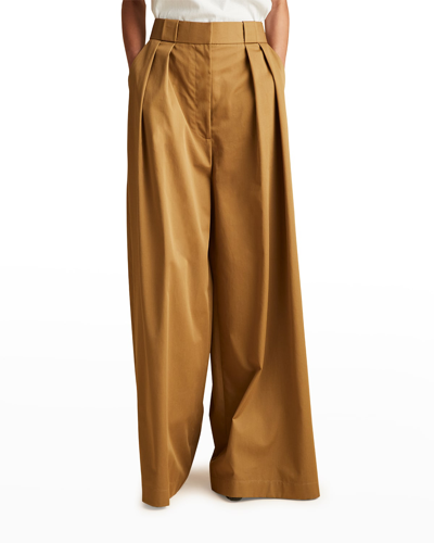 Shop Khaite Rico Pintuck Wide-leg Pants In Khaki