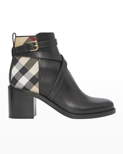 Shop Burberry Check Buckle-wrap Ankle Booties In Black