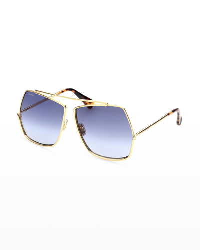 Shop Max Mara Gradient Metal Butterfly Sunglasses In Gldo/blug