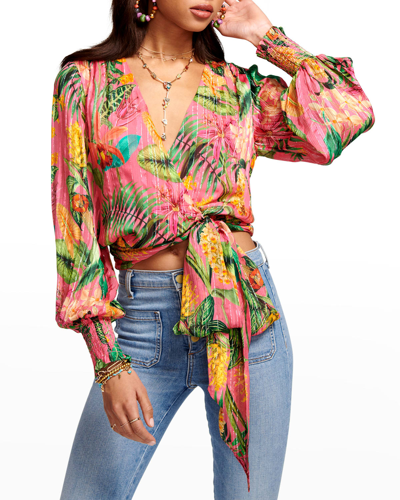 Shop Ramy Brook Printed Quentin Wrap Top In Wild Pink Combo